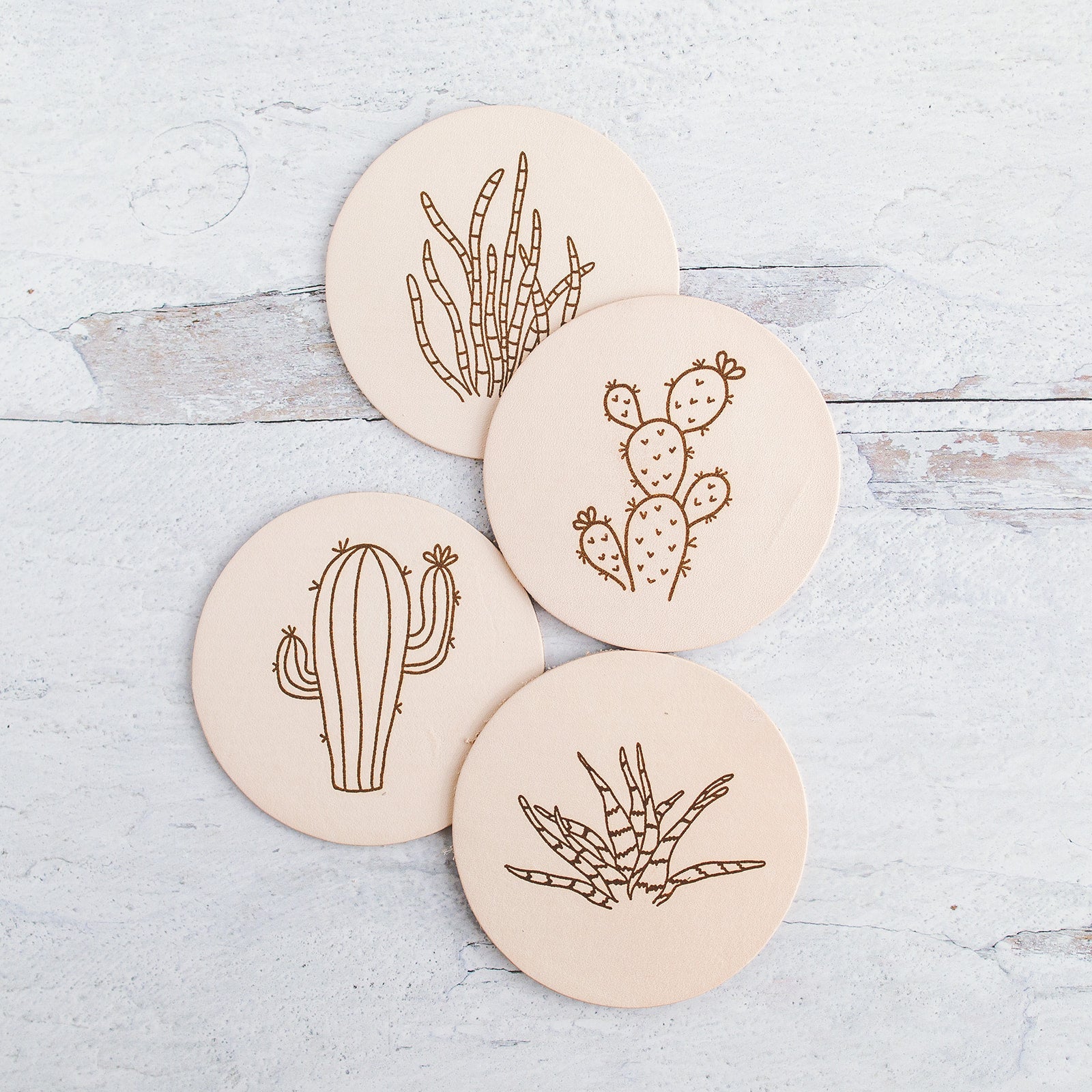 Wood Coaster Set - Laser Engraved Succulents Design – MrsHandPainted