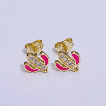 Colored Cactus Stud Earrings