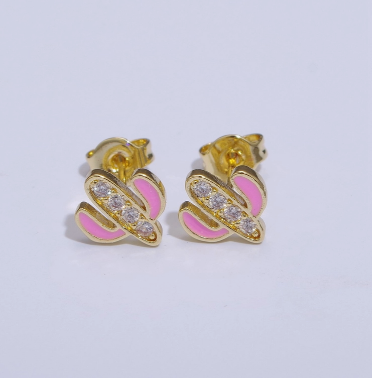 Colored Cactus Stud Earrings