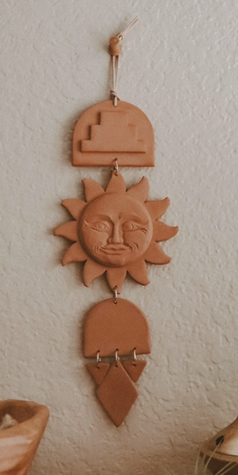 Vintage Sun Face Terracotta Clay Wall Hanging