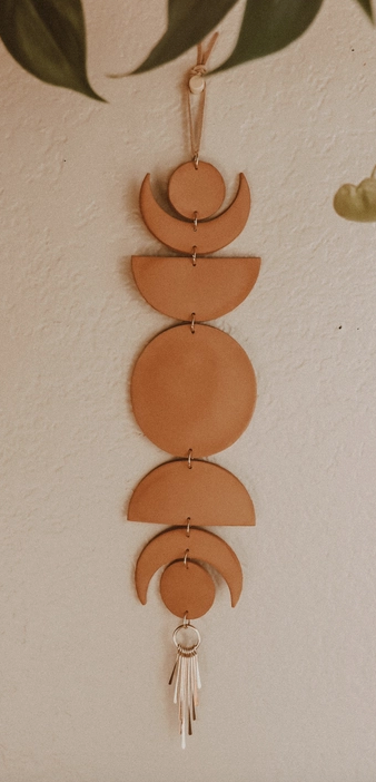 Luna Phase Clay Wall Hanging with Brass Pendent