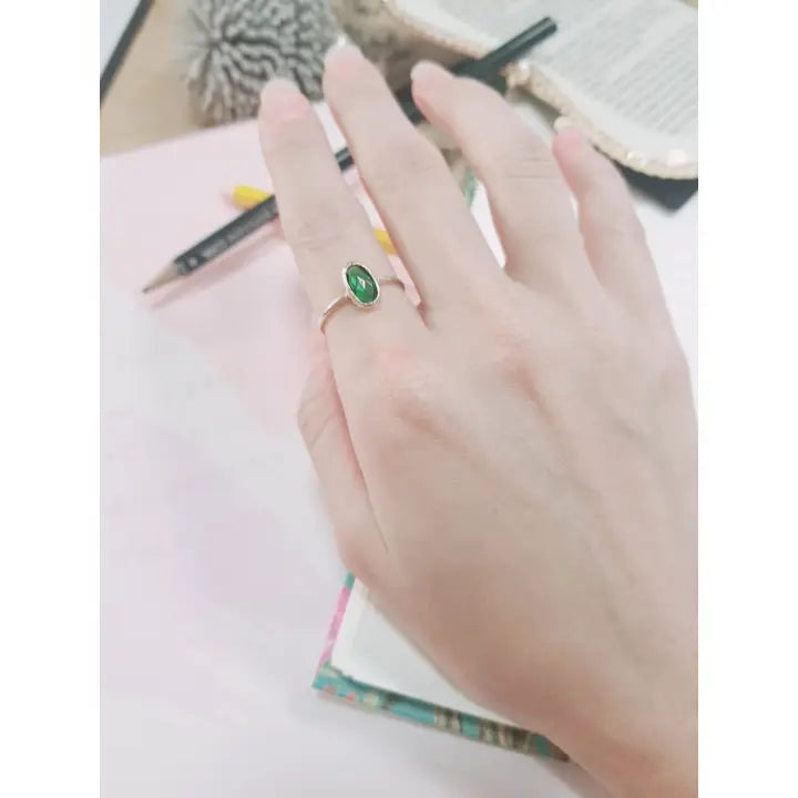 Emerald Crystal Petite Oval Ring