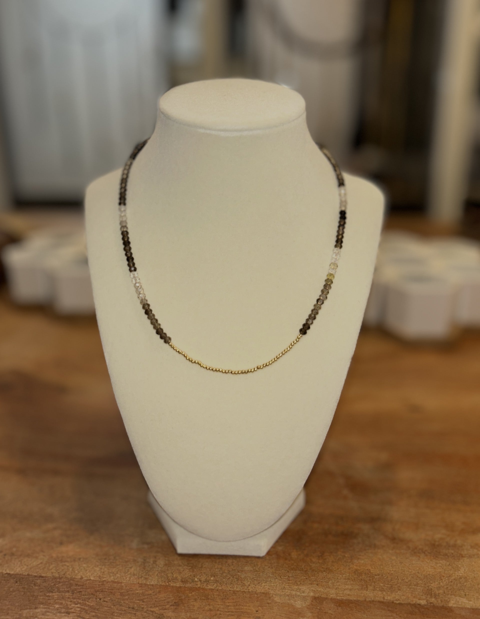 Beaded Crystal Necklace- Smoky Quartz