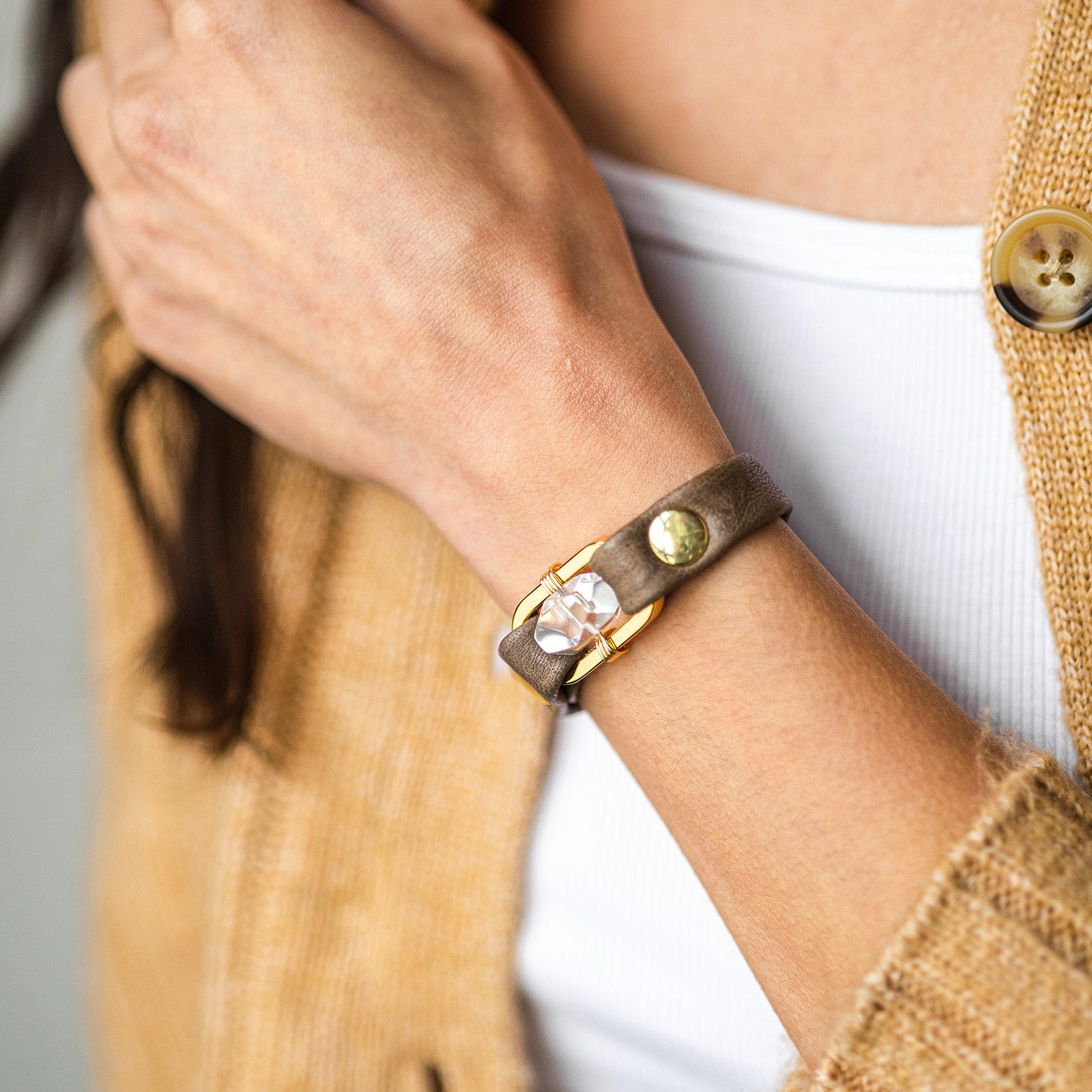 Leather and crystal clearance bracelets