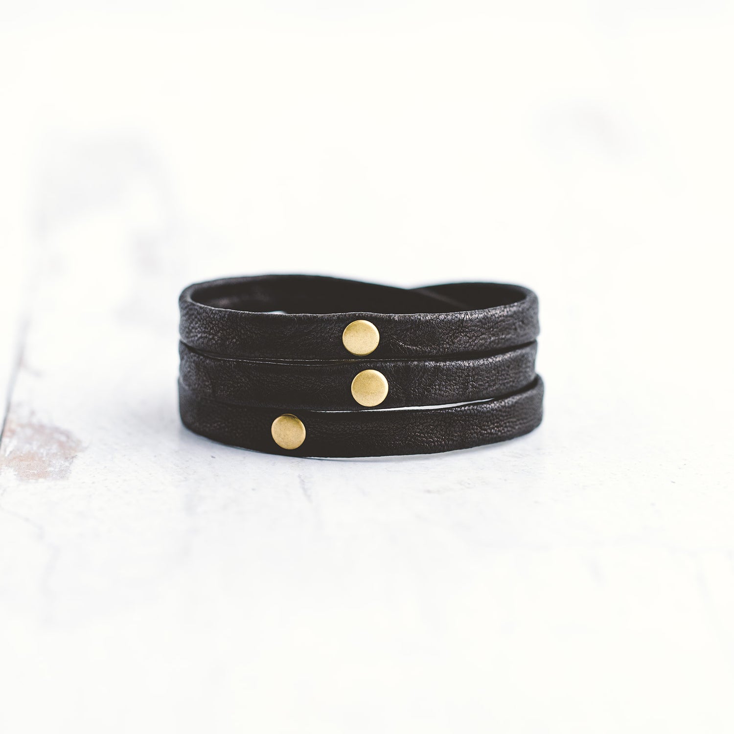 Black Leather Bracelet with Antiqued Metal- Men's Bracelet